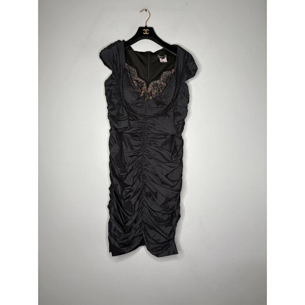 Tadashi Shoji Taffeta Ruched Cap Sleeve Cocktail Dress Bodycon Size XS Black